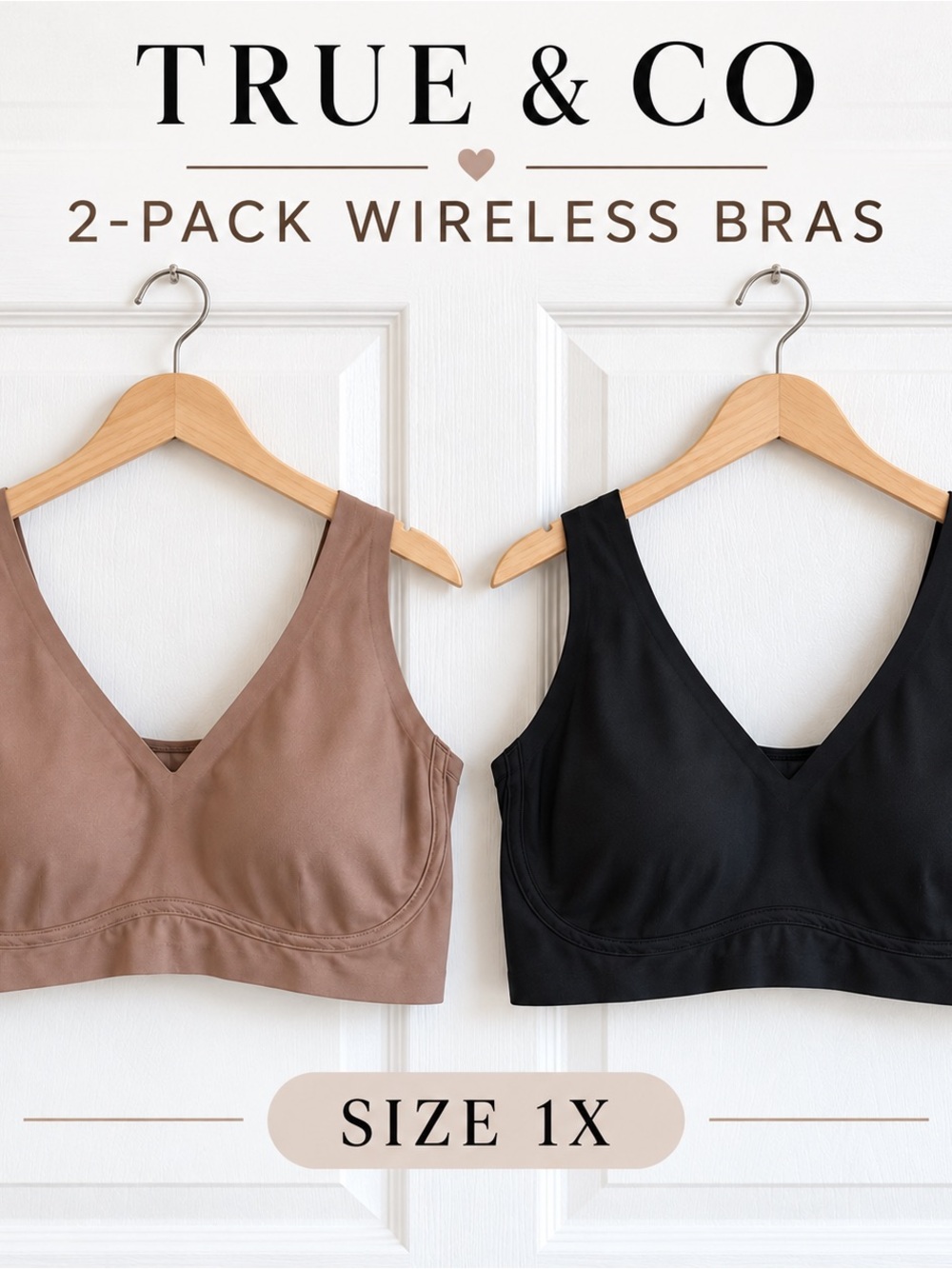 True & Co. Wireless 2-Pack Bras — Black & Brown